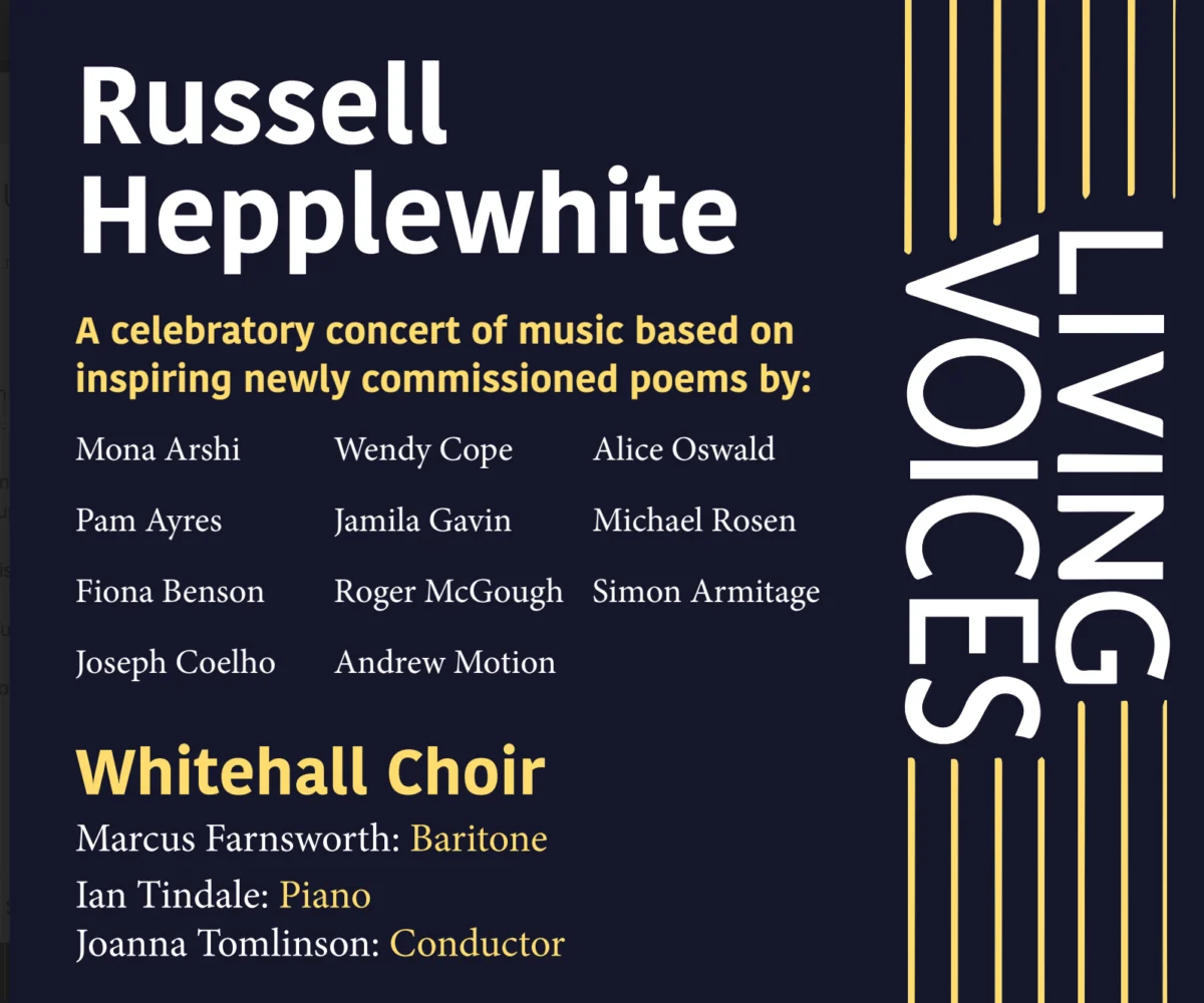 Whitehall Choir to Premiere Russell Hepplewhite’s "Living Voices" Choral Song Cycle