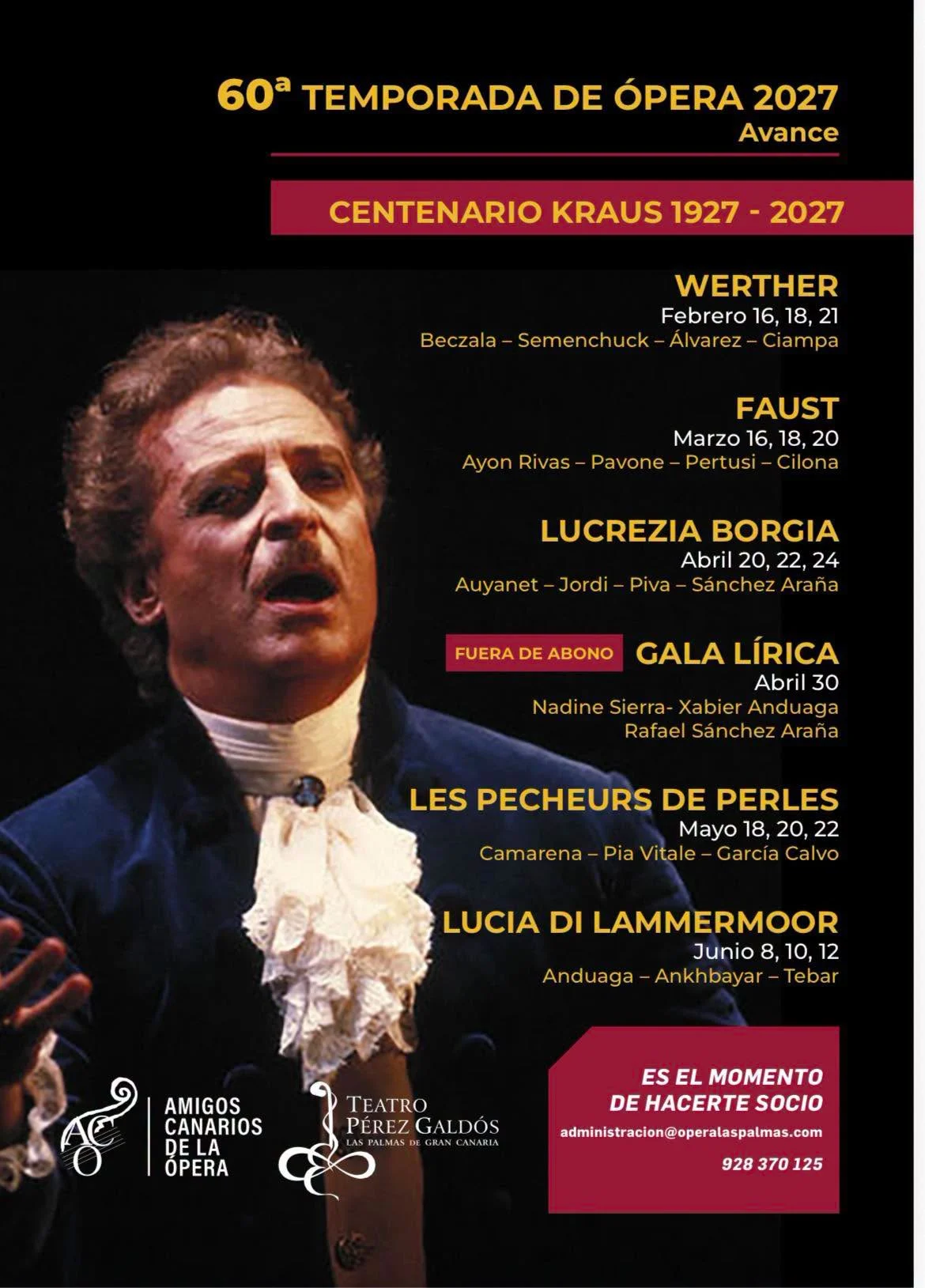 Ópera de Las Palmas de Gran Canaria Announces 2027 Season Celebrating Alfredo Kraus Centennial
