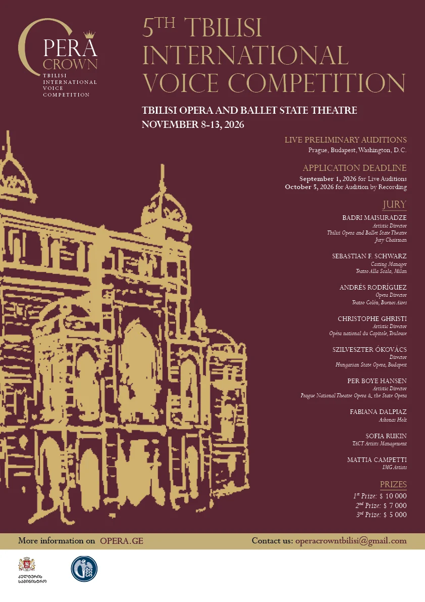 The 5th Tbilisi International Voice Competition, Opera Crown, Set for November 8-13, 2026