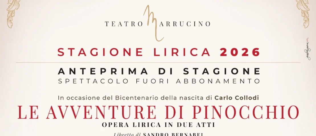 Teatro Marrucino in Chieti is set to open its 2026 opera season with Cericola’s Le Avventure di Pinocchio.